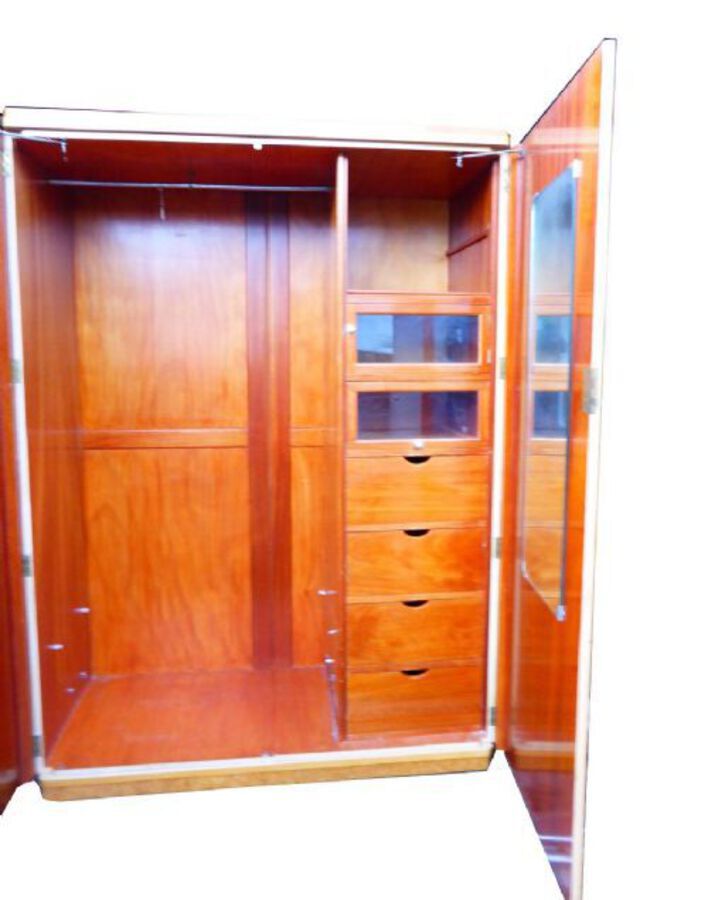 Antique Extensive Burr Walnut Art Deco Bedroom Suite Comprising Two Wardrobes Dressing Table Bed Pair Bedsides + Stool