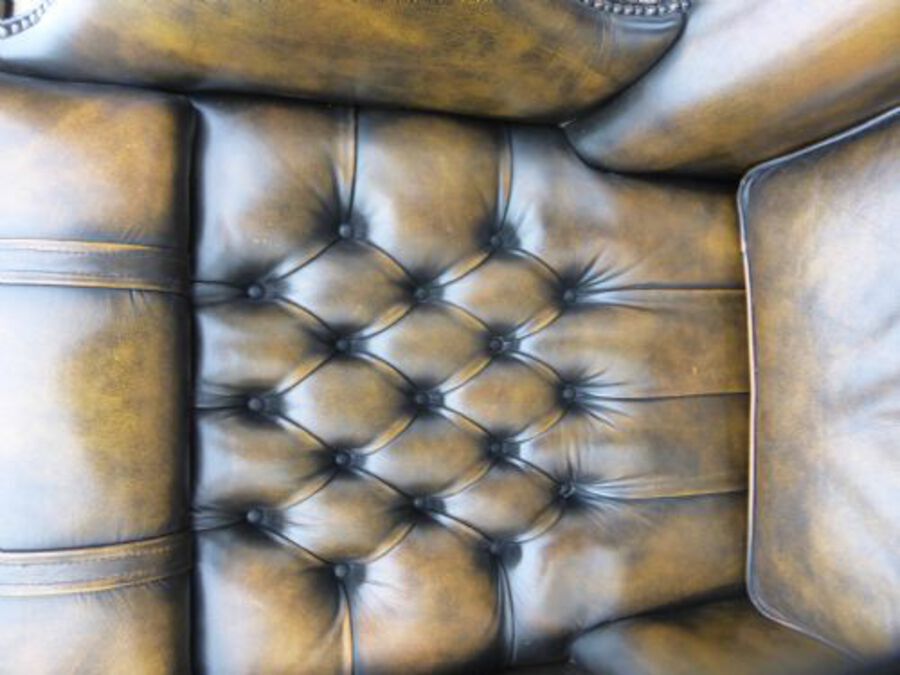 Antique Top Quality Pair of Leather Wing Back Arm Chairs