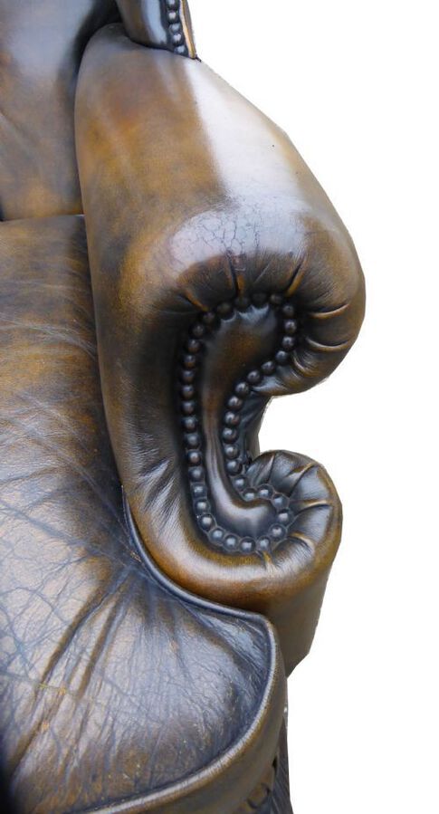 Antique Top Quality Pair of Leather Wing Back Arm Chairs