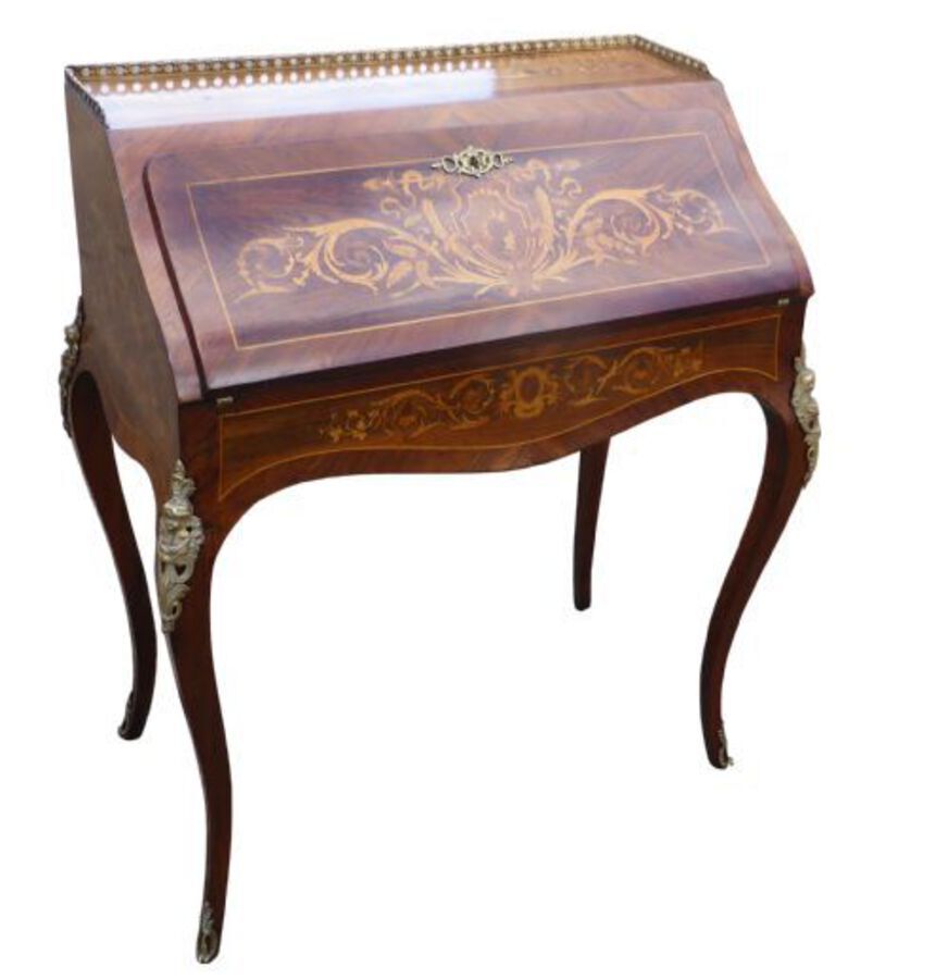 French Marquetry Inlaid Bureau De Dame