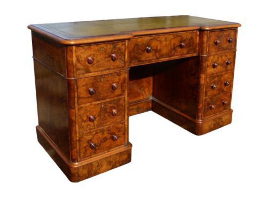 Victorian Burr Walnut Inverted Breakfront Desk