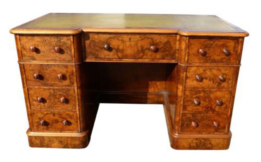 Antique Victorian Burr Walnut Inverted Breakfront Desk