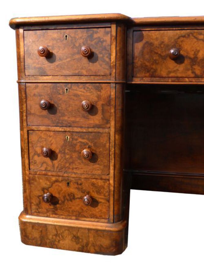 Antique Victorian Burr Walnut Inverted Breakfront Desk