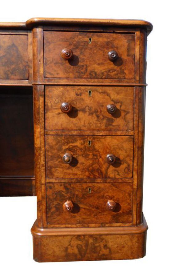 Antique Victorian Burr Walnut Inverted Breakfront Desk