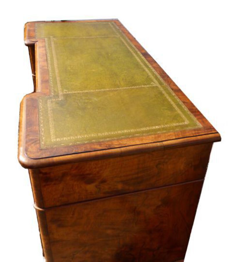 Antique Victorian Burr Walnut Inverted Breakfront Desk