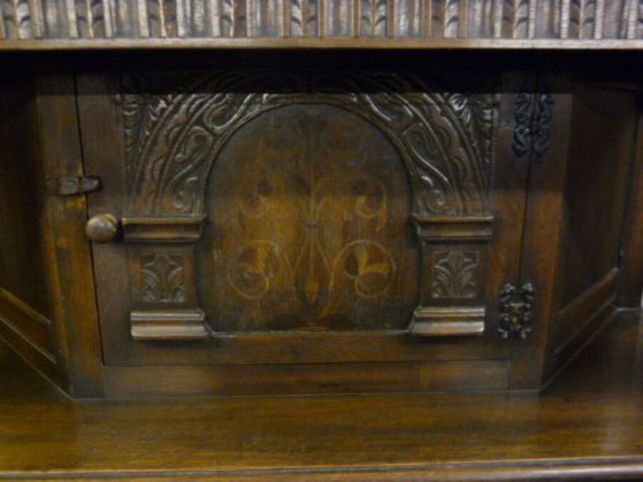 Antique 19th Century Carved Oak and Marquetry Inlaid Buffet