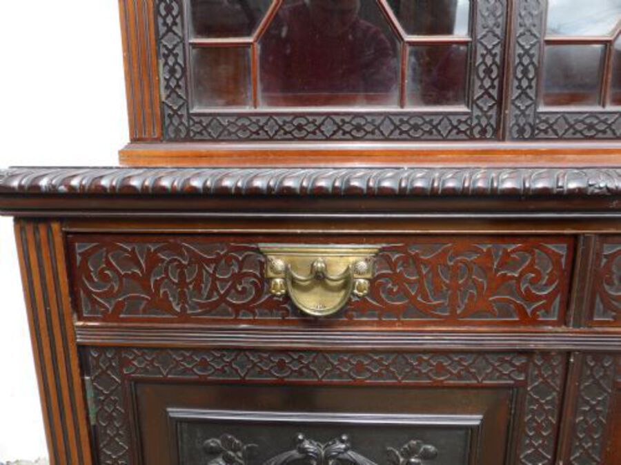 Antique Late Victorian Mahogany Blind Fretwork Bookcase