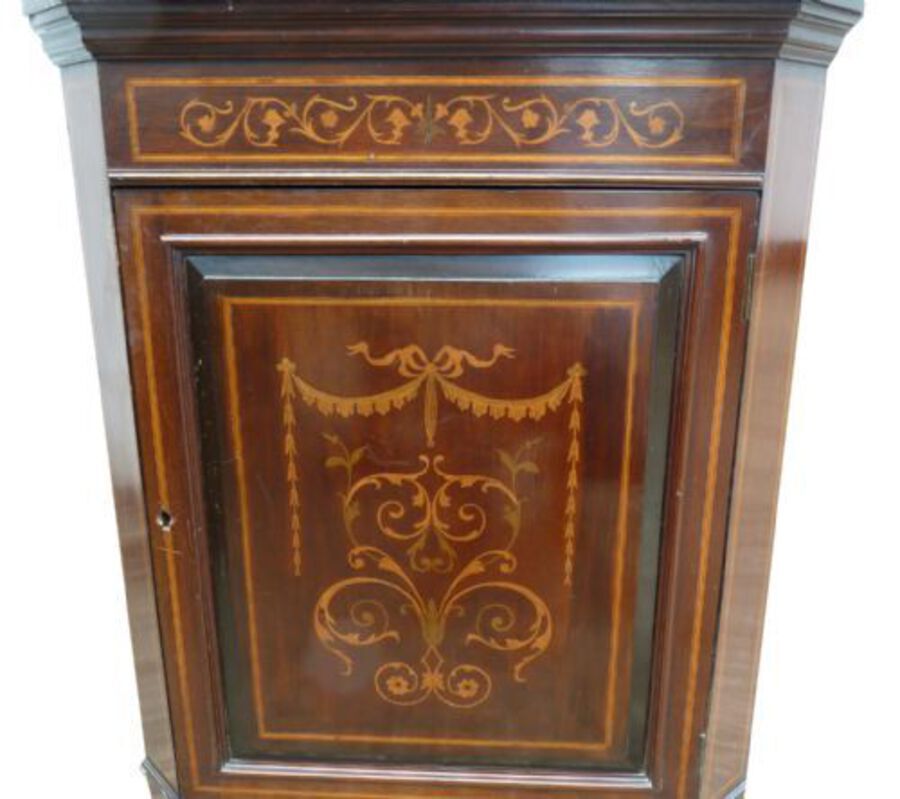 Antique Edwardian Marquetry Corner Display Cabinet