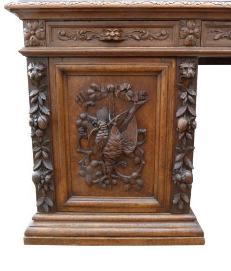 Antique Victorian Flemmish Carved Oak Mirrorback Sideboard