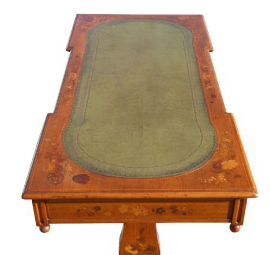 Antique Victorian Satin Walnut and Marquetry Library Table