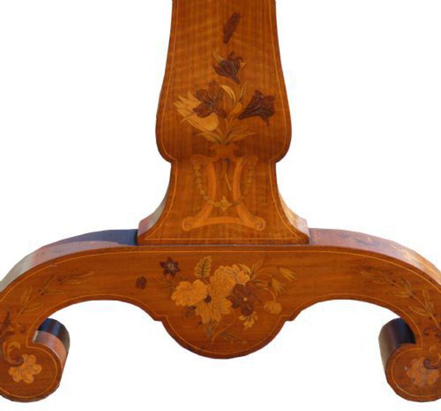 Antique Victorian Satin Walnut and Marquetry Library Table
