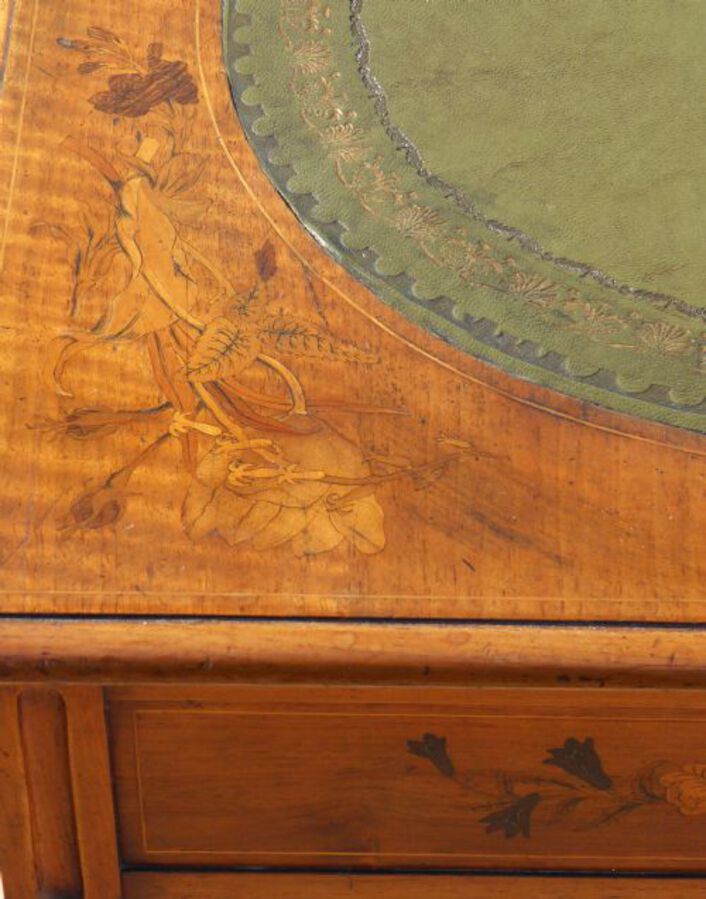 Antique Victorian Satin Walnut and Marquetry Library Table