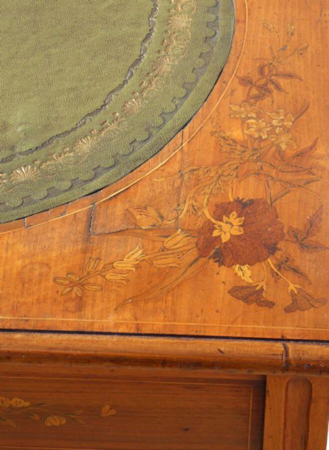 Antique Victorian Satin Walnut and Marquetry Library Table
