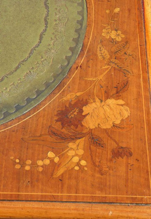 Antique Victorian Satin Walnut and Marquetry Library Table