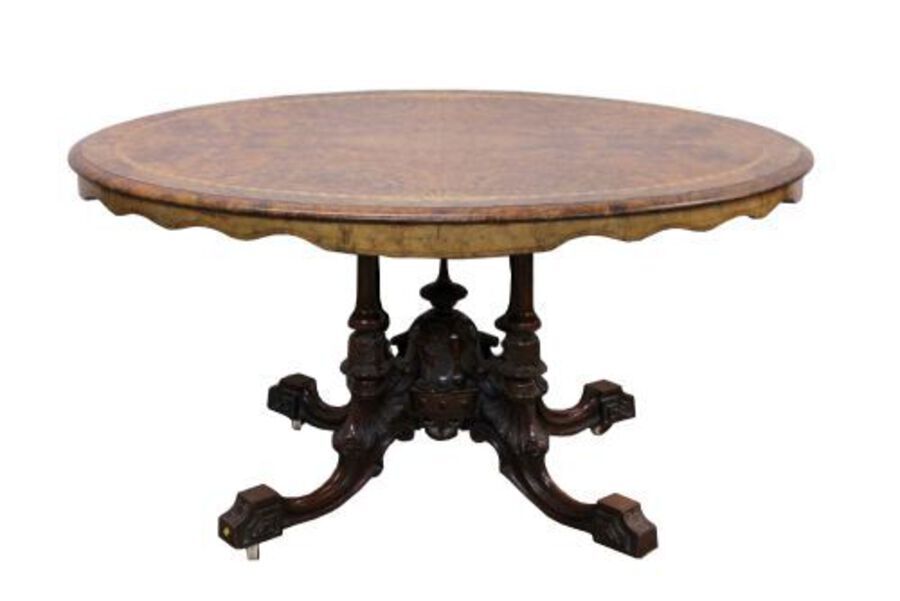 Victorian Burr Walnut Inlaid Loo Table