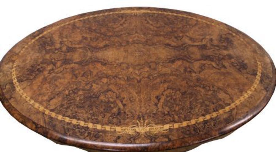 Antique Victorian Burr Walnut Inlaid Loo Table