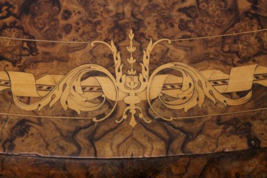 Antique Victorian Burr Walnut Inlaid Loo Table