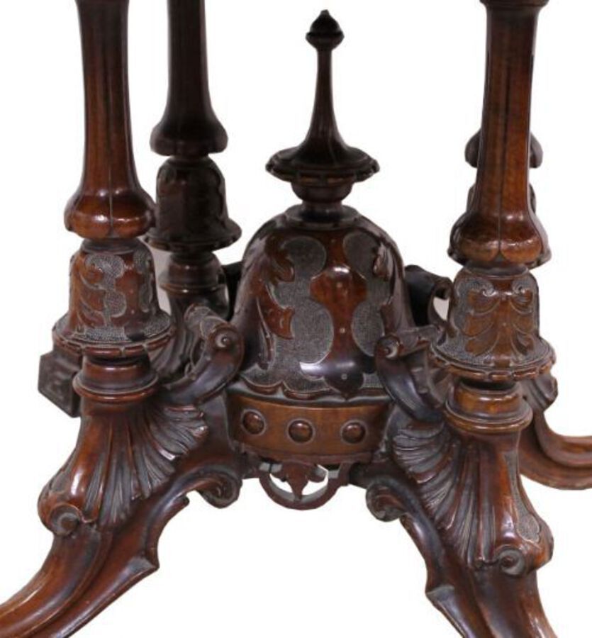 Antique Victorian Burr Walnut Inlaid Loo Table