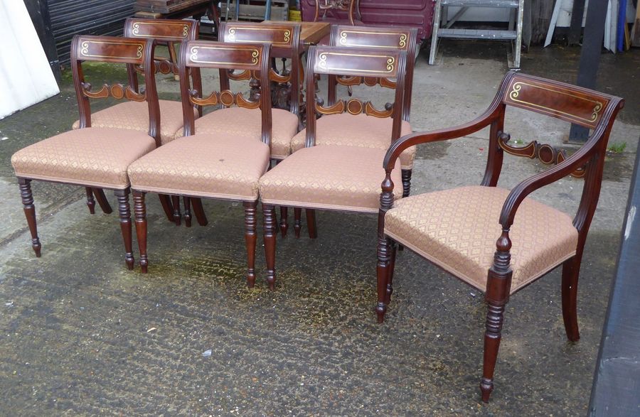 Antique Set of 7 Regency Mahogany Dining Chairs