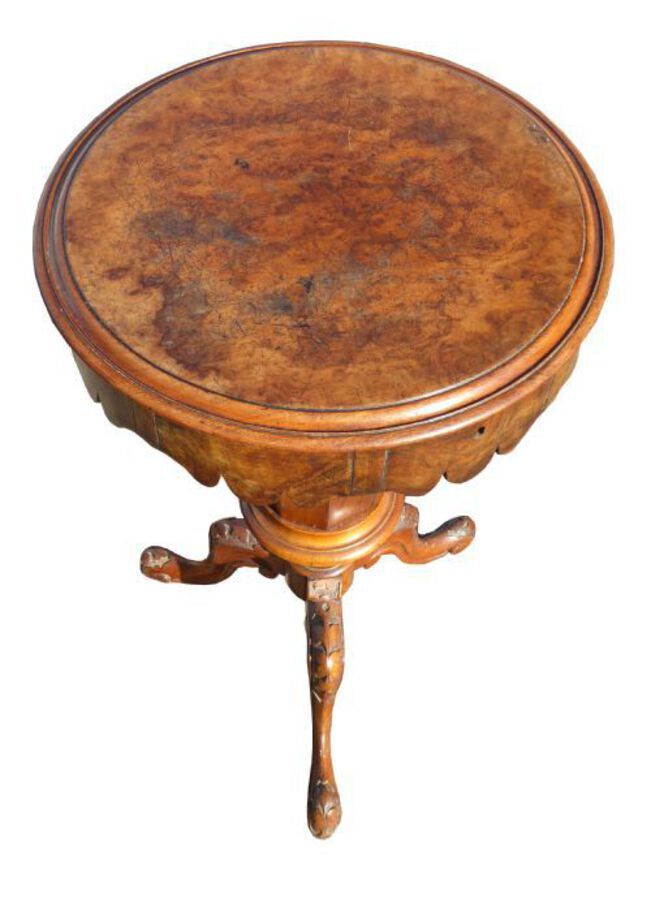 Antique Victorian Burr Walnut Trumpet Work Table