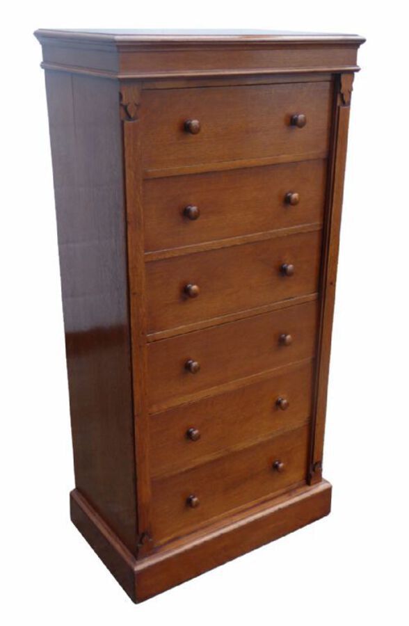 Edwardian Oak Secretaire Wellington / Collectors Chest