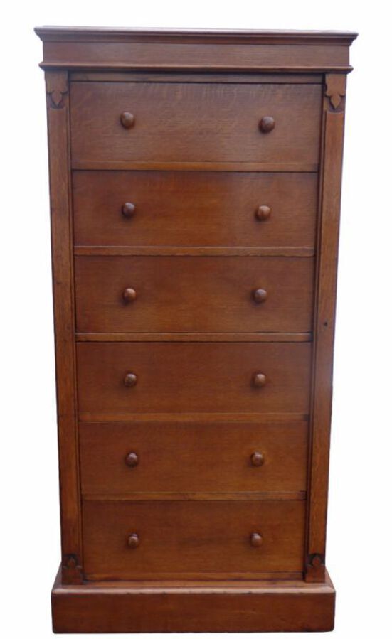 Antique Edwardian Oak Secretaire Wellington / Collectors Chest