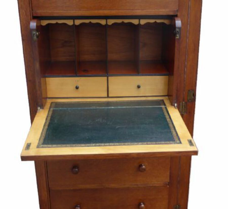 Antique Edwardian Oak Secretaire Wellington / Collectors Chest