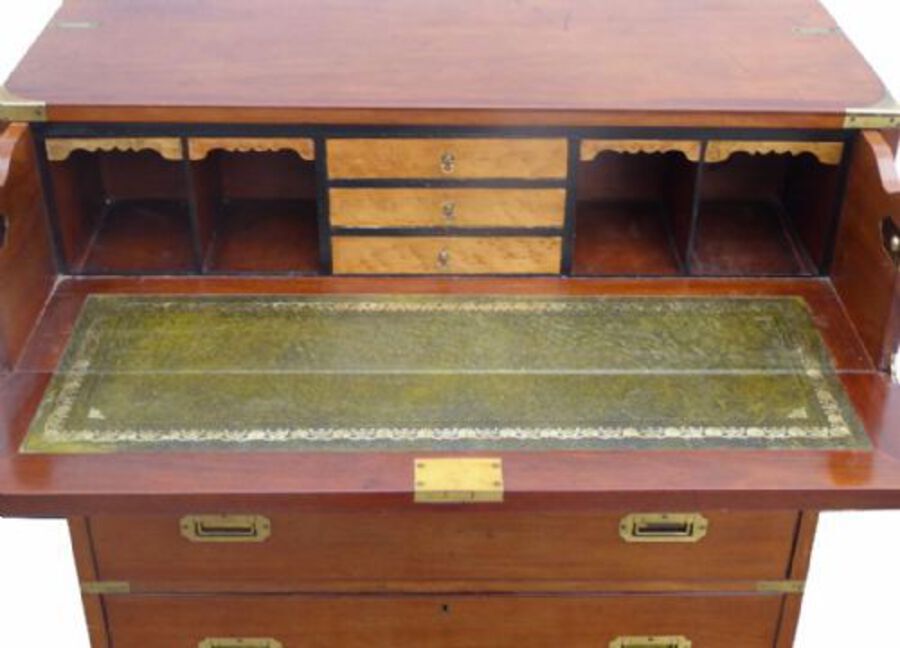 Antique Victorian Mahogany Secretaire Campaign Chest of Drawers