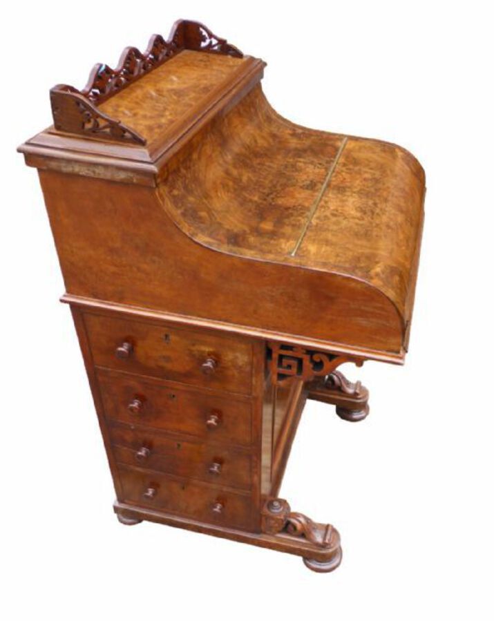Antique Victorian Burr Walnut Piano Top Pop Up Davenport