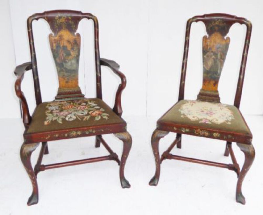 Antique A Pair of Painted Mahogany Chairs
