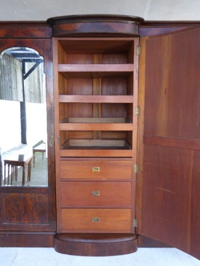 Antique Victorian Inlaid Walnut Three door Wardrobe