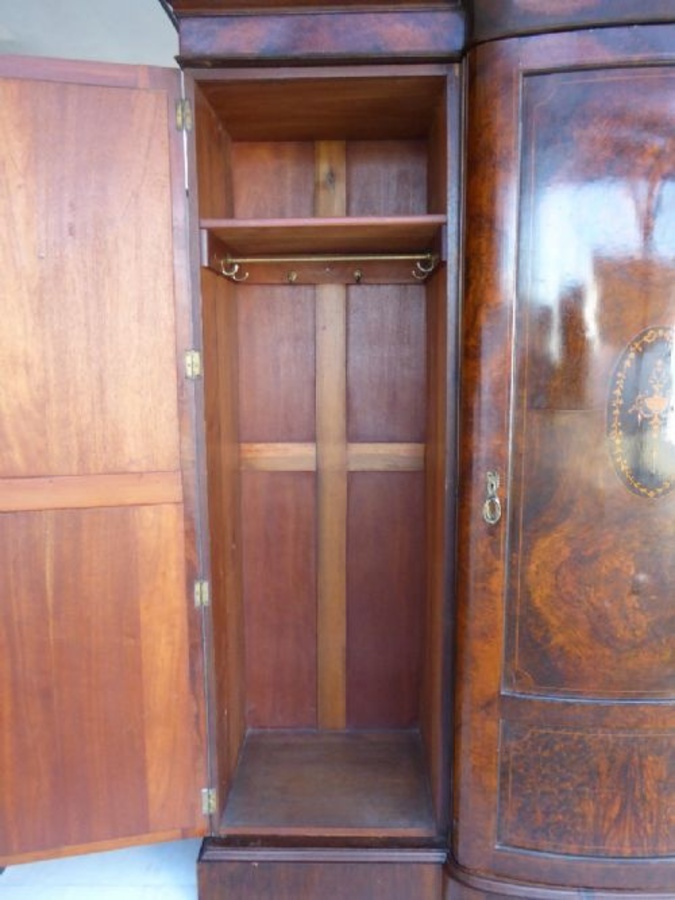 Antique Victorian Inlaid Walnut Three door Wardrobe