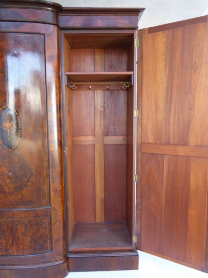 Antique Victorian Inlaid Walnut Three door Wardrobe