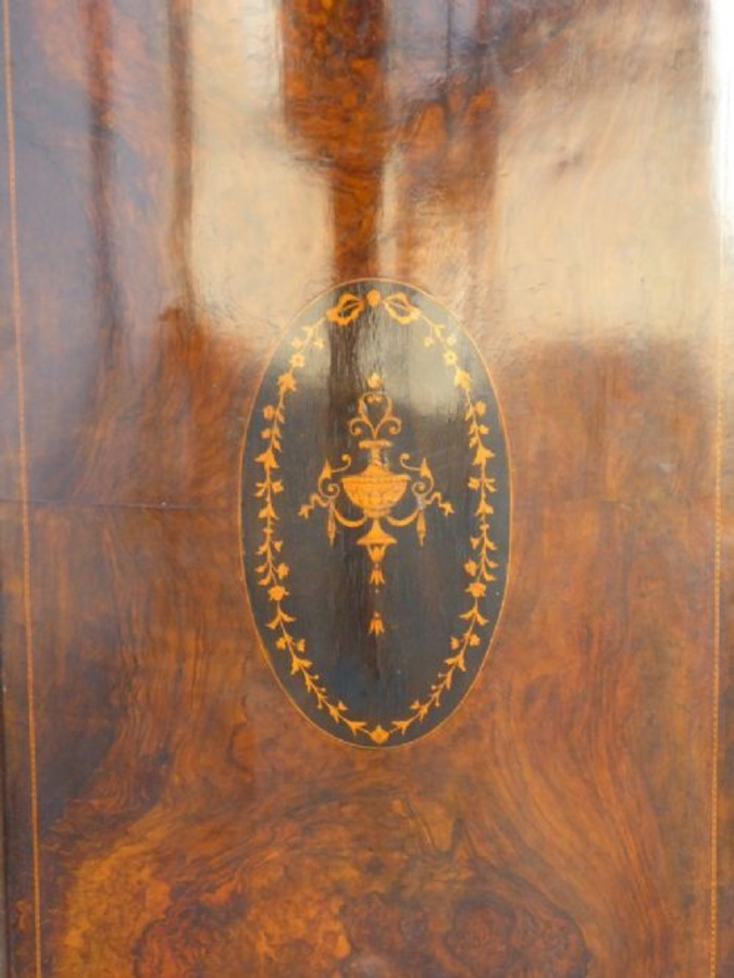 Antique Victorian Inlaid Walnut Three door Wardrobe