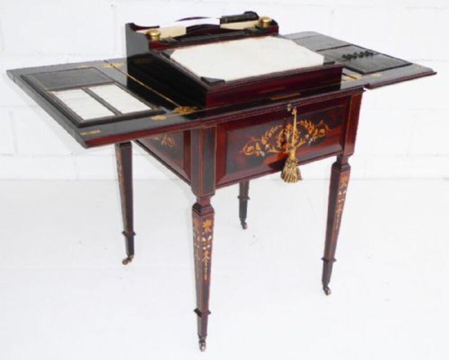 Antique Victorian Rosewood and Marquetry "Eclipse" Writing Table
