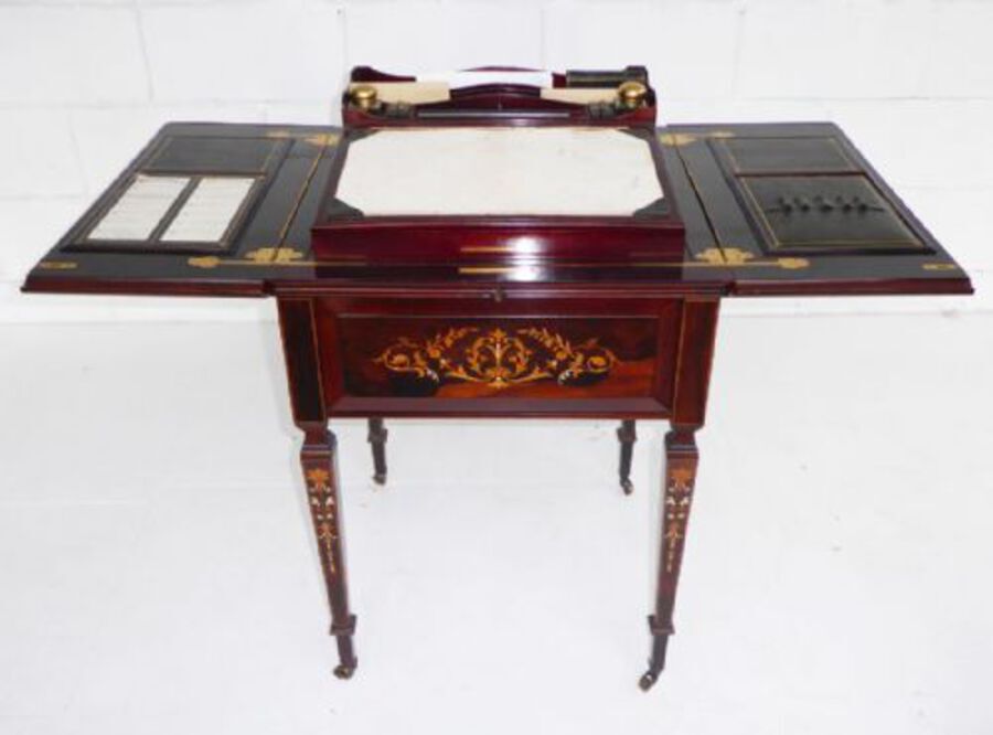 Antique Victorian Rosewood and Marquetry "Eclipse" Writing Table