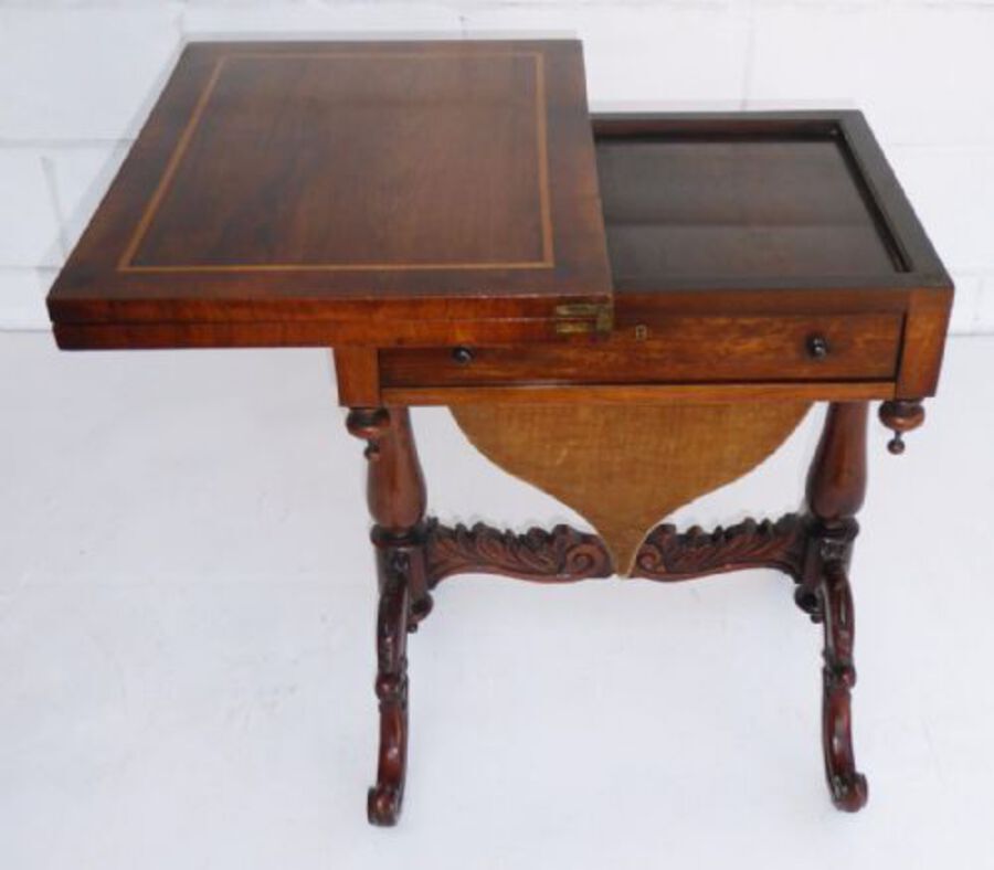 Antique Victorian Rosewood Fold Over Games Table
