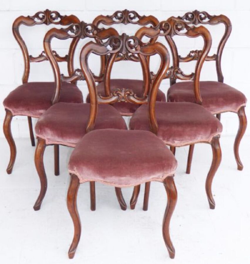 Antique Set of 6 Victorian Walnut Dining Chairs