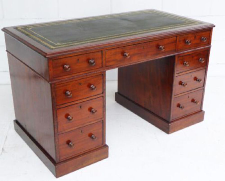 Victorian Solid Mahogany Pedestal Desk by Holland &amp; Sons