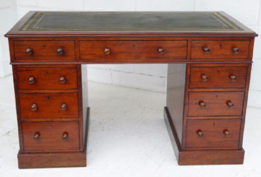 Antique Victorian Solid Mahogany Pedestal Desk by Holland & Sons