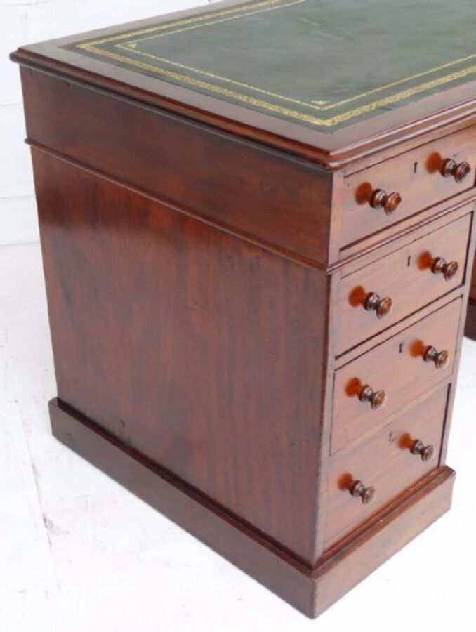 Antique Victorian Solid Mahogany Pedestal Desk by Holland & Sons