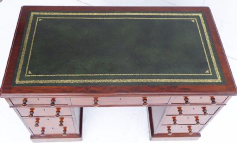 Antique Victorian Solid Mahogany Pedestal Desk by Holland & Sons