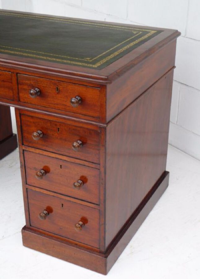 Antique Victorian Solid Mahogany Pedestal Desk by Holland & Sons