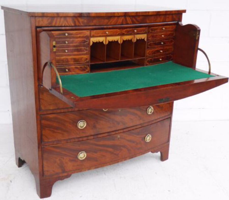 Regency Flame Mahogany Bow Front Secretaire Chest 
