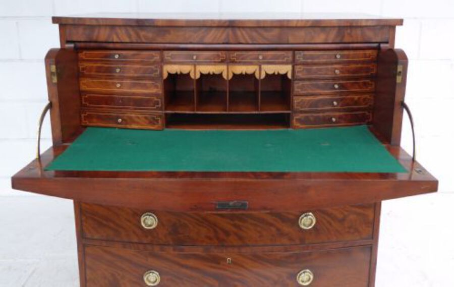 Antique Regency Flame Mahogany Bow Front Secretaire Chest 