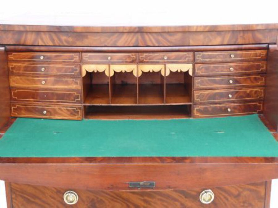 Antique Regency Flame Mahogany Bow Front Secretaire Chest 