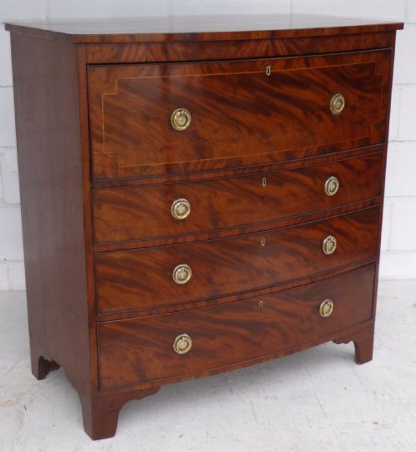 Antique Regency Flame Mahogany Bow Front Secretaire Chest 