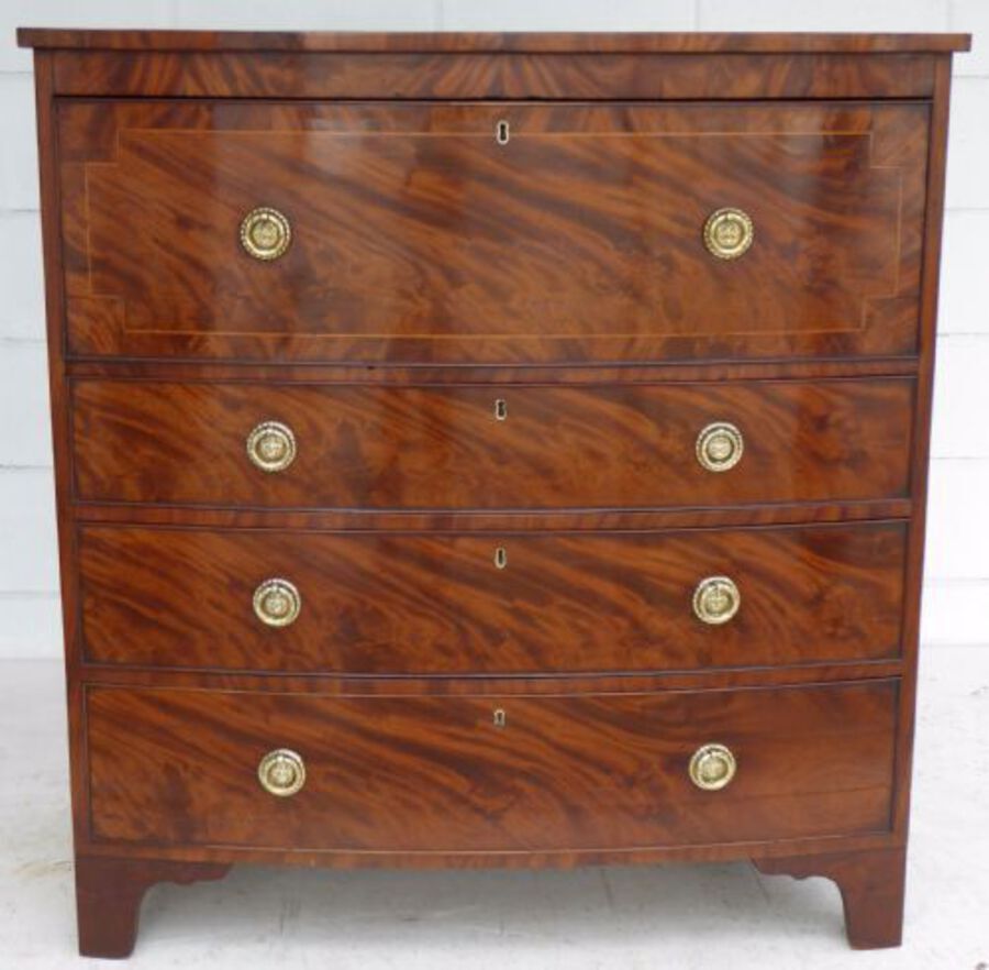 Antique Regency Flame Mahogany Bow Front Secretaire Chest 