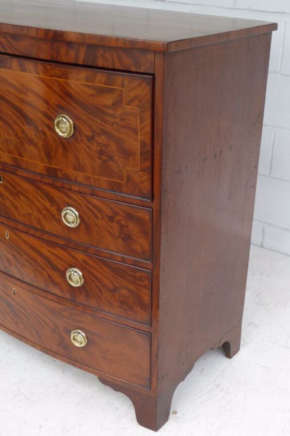 Antique Regency Flame Mahogany Bow Front Secretaire Chest 