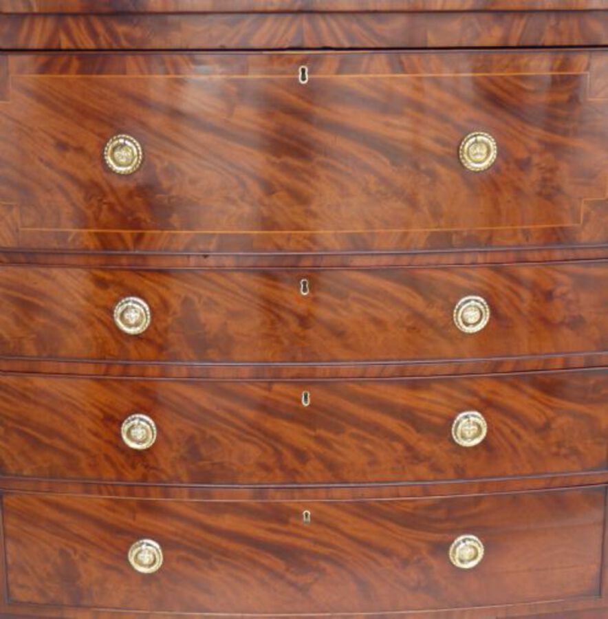 Antique Regency Flame Mahogany Bow Front Secretaire Chest 